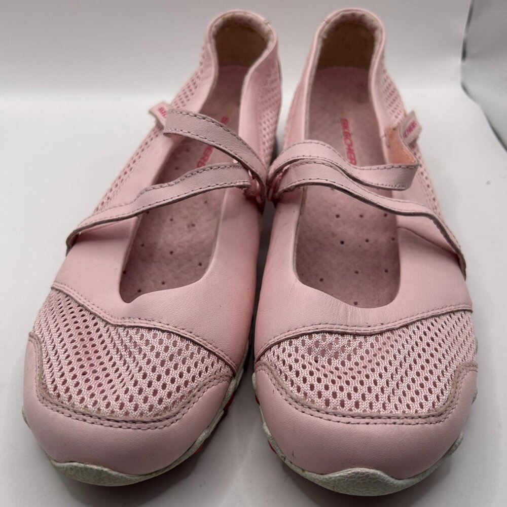 SKECHERS Pink Mary Jane Strappy Flat Shoes! Leather & Textile. Size 7.5